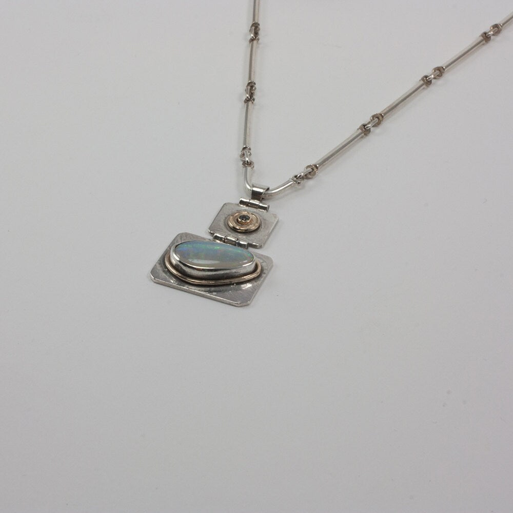Sapphire and solid opal necklace, sterling silver, solid 14k yellow gold, pendant, bar necklace, gift for her, gift for girl, gift woman