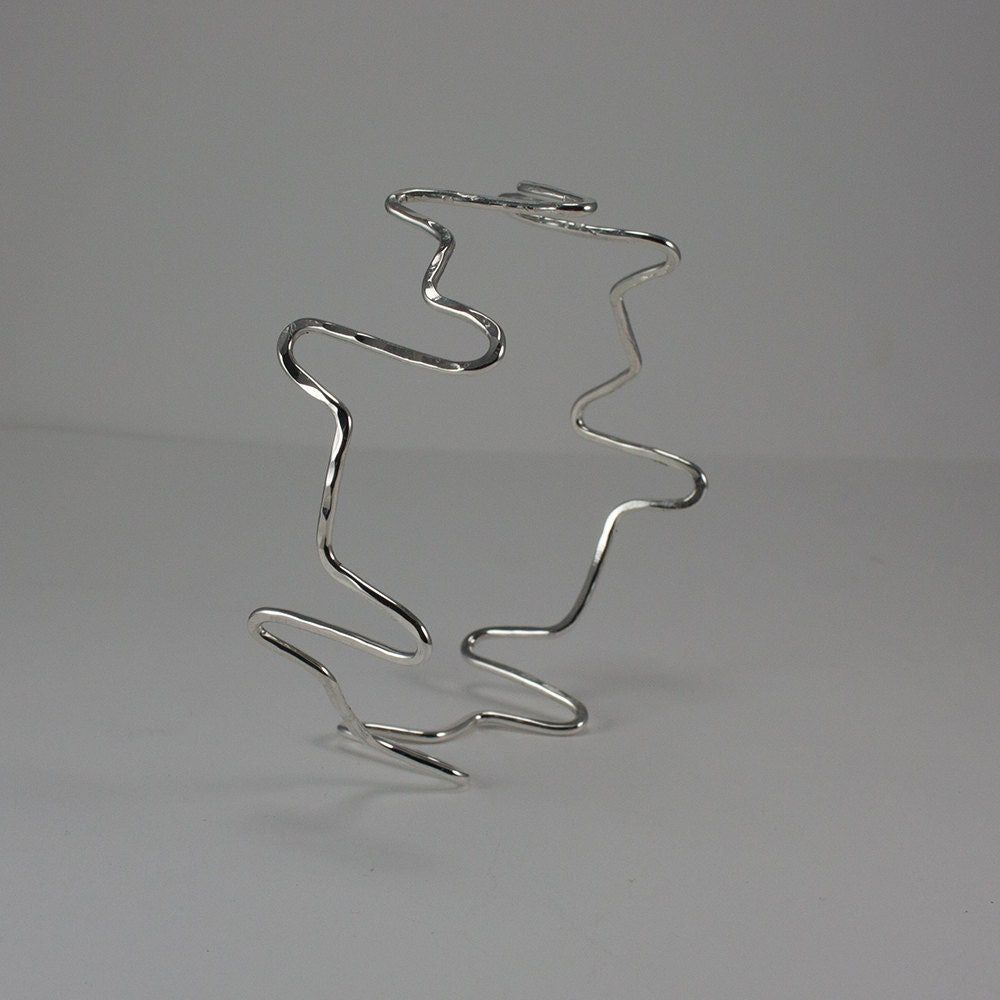 Sterling silver bangle bracelet, zigzag bracelet, gift, her, woman, girl