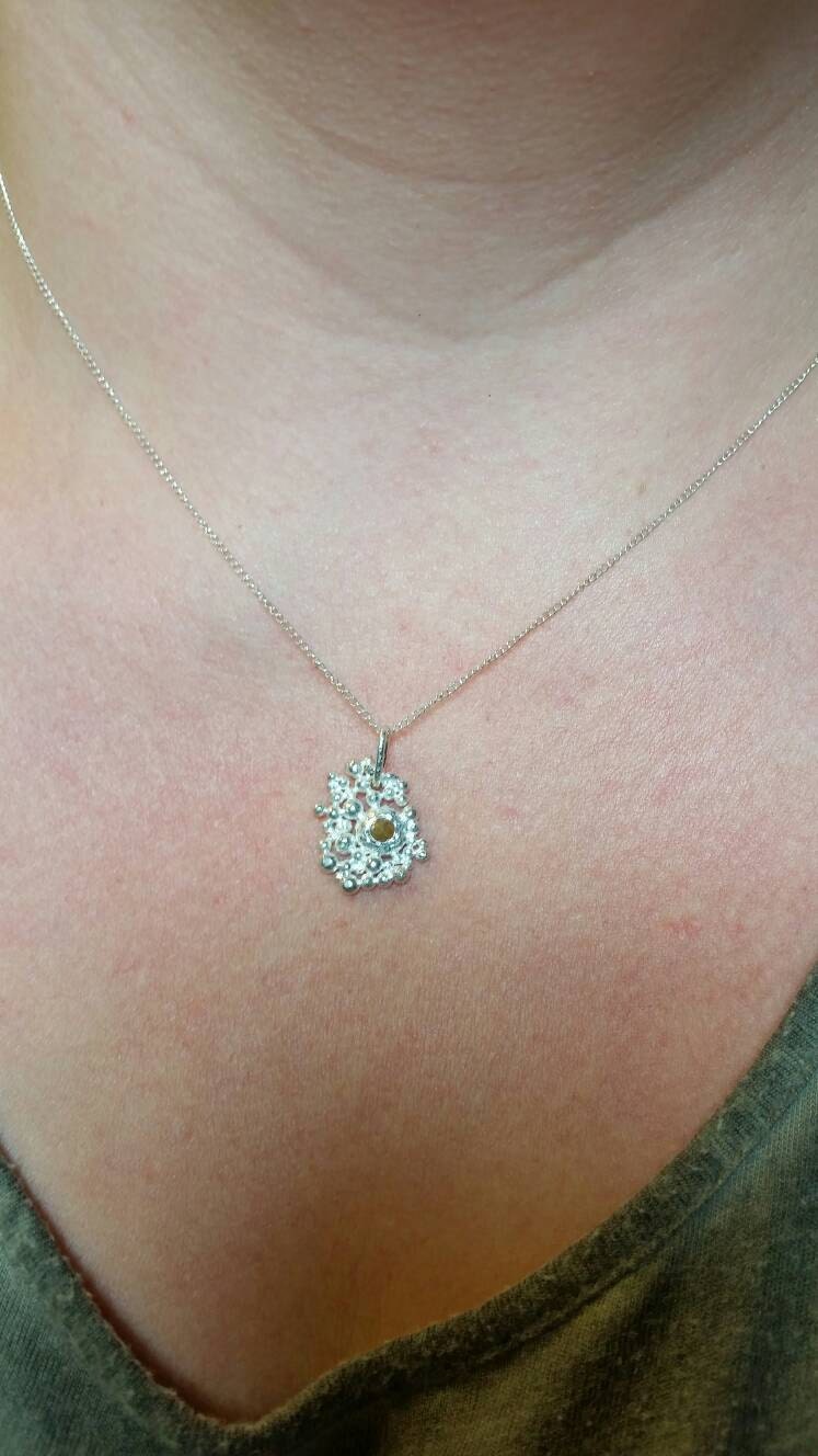 Rose cut yellow diamond, sterling silver diamond necklace, gift for her, girl, woman, bubbles