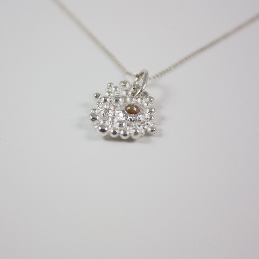 Rose cut yellow diamond, sterling silver diamond necklace, gift for her, girl, woman, bubbles