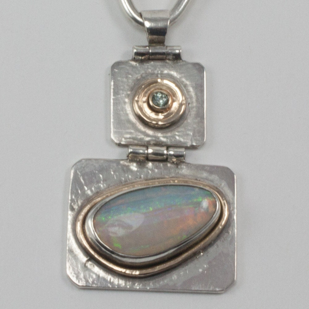 Sapphire and solid opal necklace, sterling silver, solid 14k yellow gold, pendant, bar necklace, gift for her, gift for girl, gift woman