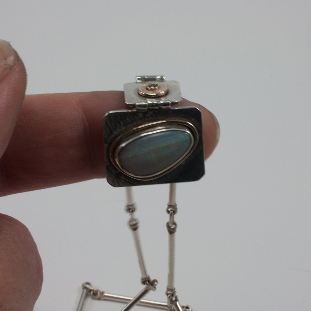 Sapphire and solid opal necklace, sterling silver, solid 14k yellow gold, pendant, bar necklace, gift for her, gift for girl, gift woman