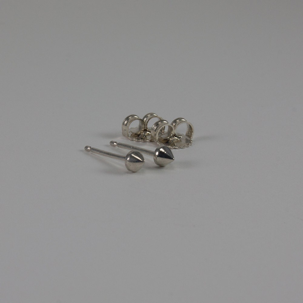 conical stud, spike, post earrings, sterling silver, punk, gift, woman, man, him, her