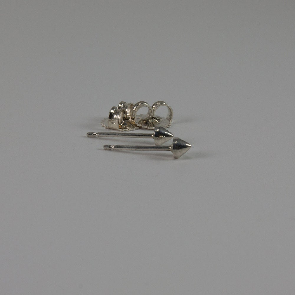 conical stud, spike, post earrings, sterling silver, punk, gift, woman, man, him, her