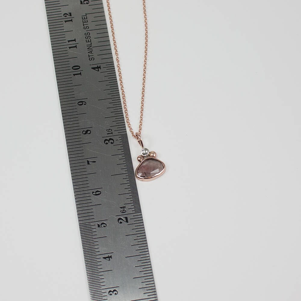Solid Rose and White Gold, Rose Cut Tourmaline and Diamond Pendant Necklace , Layering, Dainty, Gift