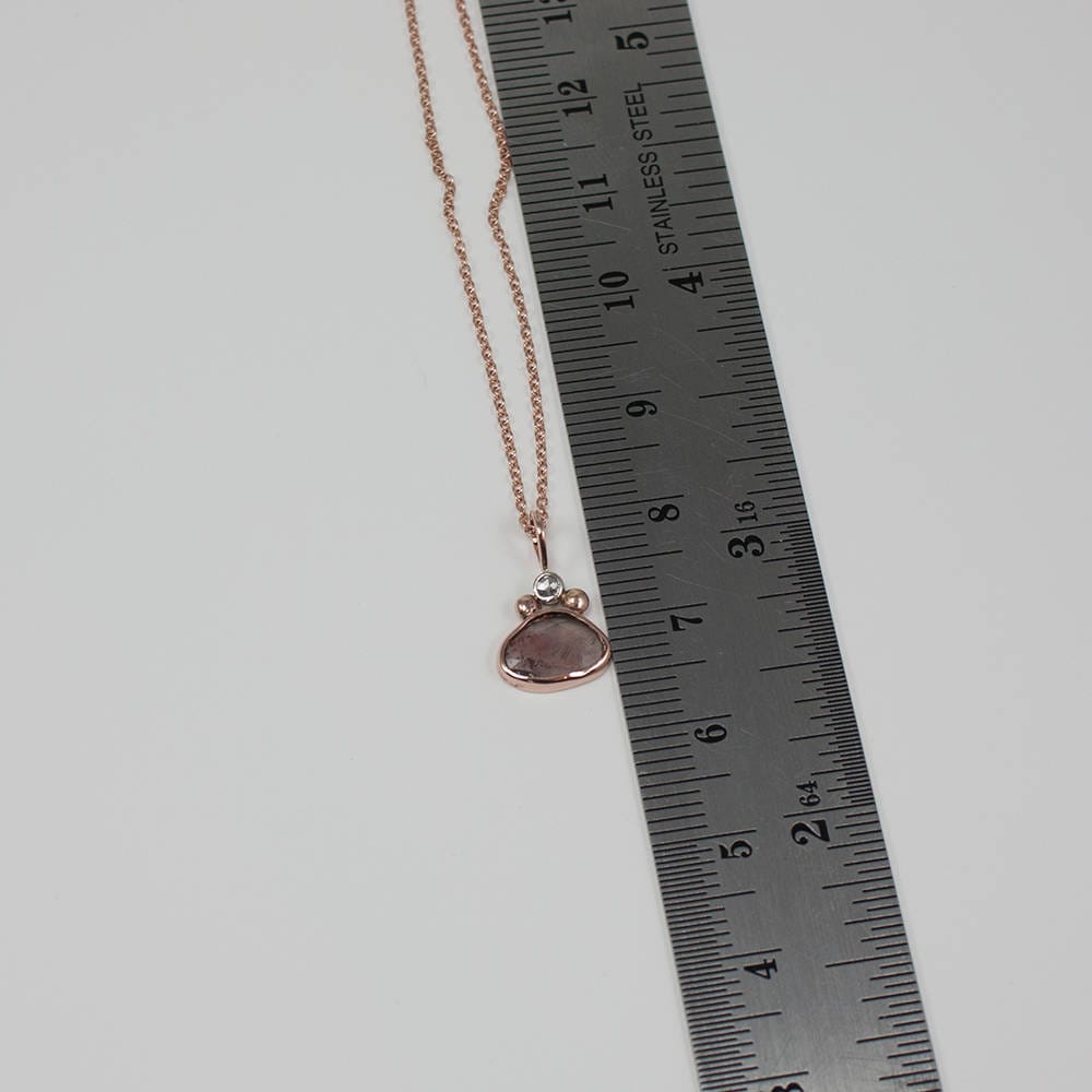 Solid Rose and White Gold, Rose Cut Tourmaline and Diamond Pendant Necklace , Layering, Dainty, Gift