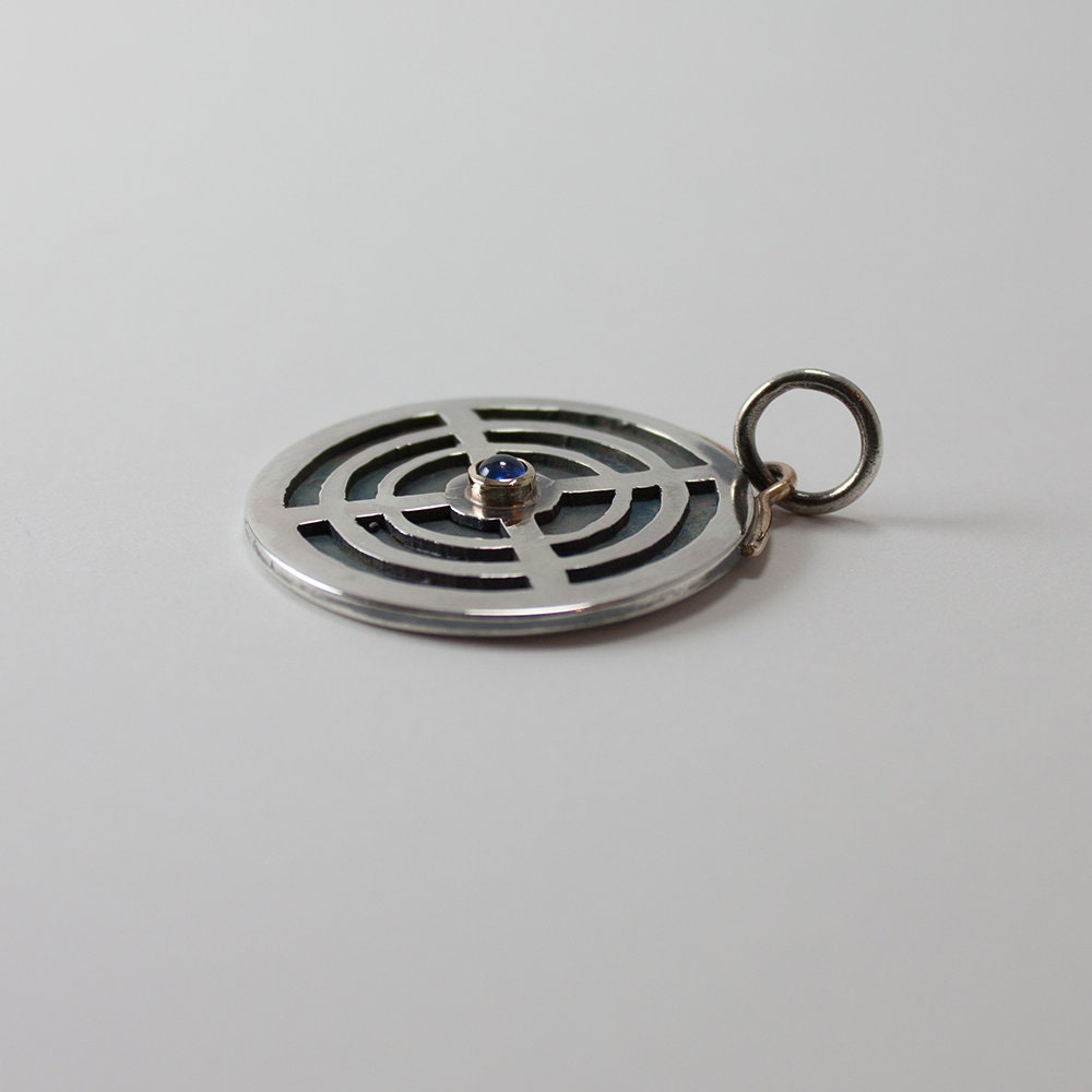 Sterling silver, 14k yellow gold and sapphire pendant, necklace/key fob, key ring, key chain, gift for him, her, guy, woman, man, girl