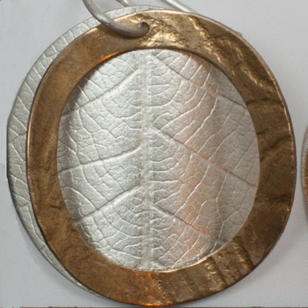 Leaf and lace brass and sterling silver earrings