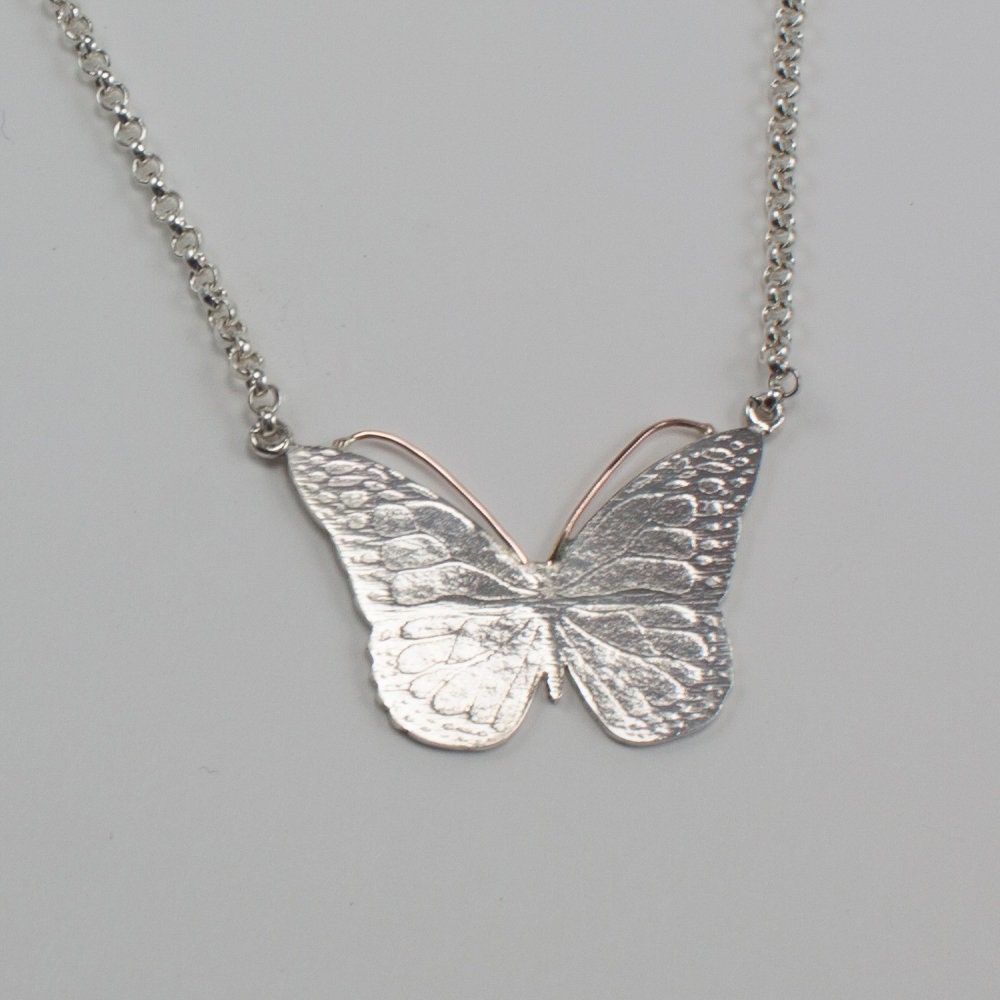 Monarch, butterfly necklace, sterling silver, monarch textured, gift for her, gift for girl, gift for woman