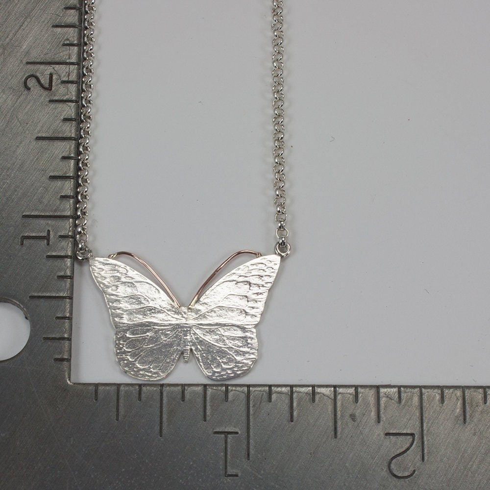 Monarch, butterfly necklace, sterling silver, monarch textured, gift for her, gift for girl, gift for woman