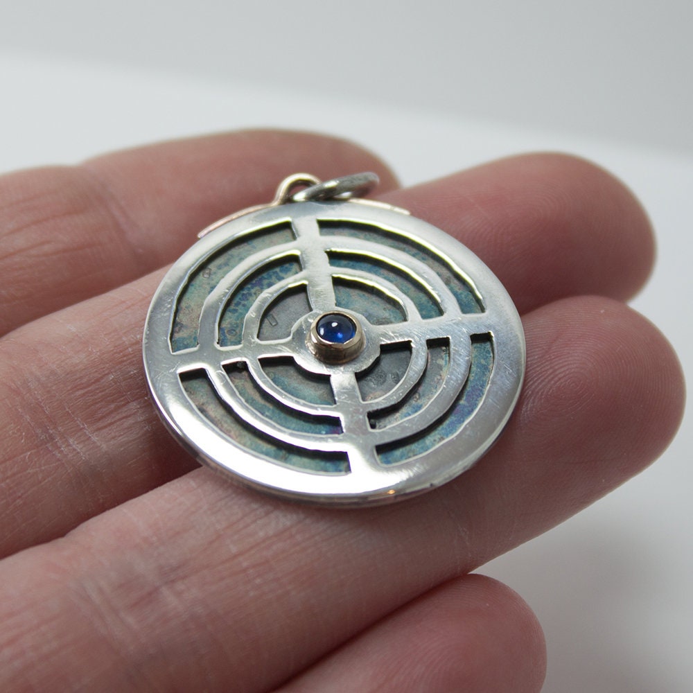 Sterling silver, 14k yellow gold and sapphire pendant, necklace/key fob, key ring, key chain, gift for him, her, guy, woman, man, girl
