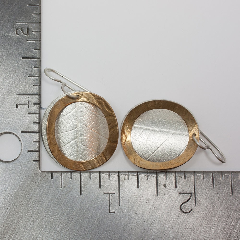 Leaf and lace brass and sterling silver earrings