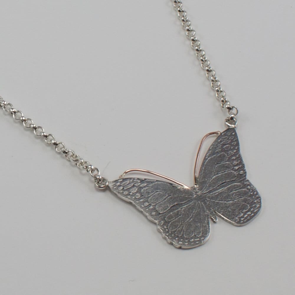 Monarch, butterfly necklace, sterling silver, monarch textured, gift for her, gift for girl, gift for woman