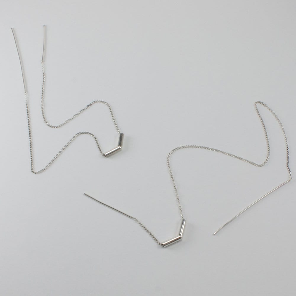 Chevron double ear threads, sterling silver, two piercing, solid 925 sterling silver
