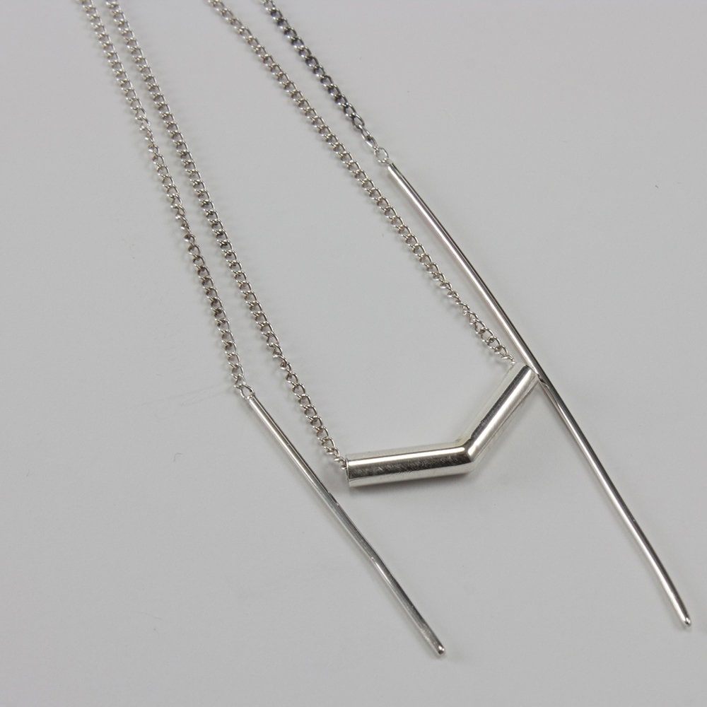 Chevron double ear threads, sterling silver, two piercing, solid 925 sterling silver