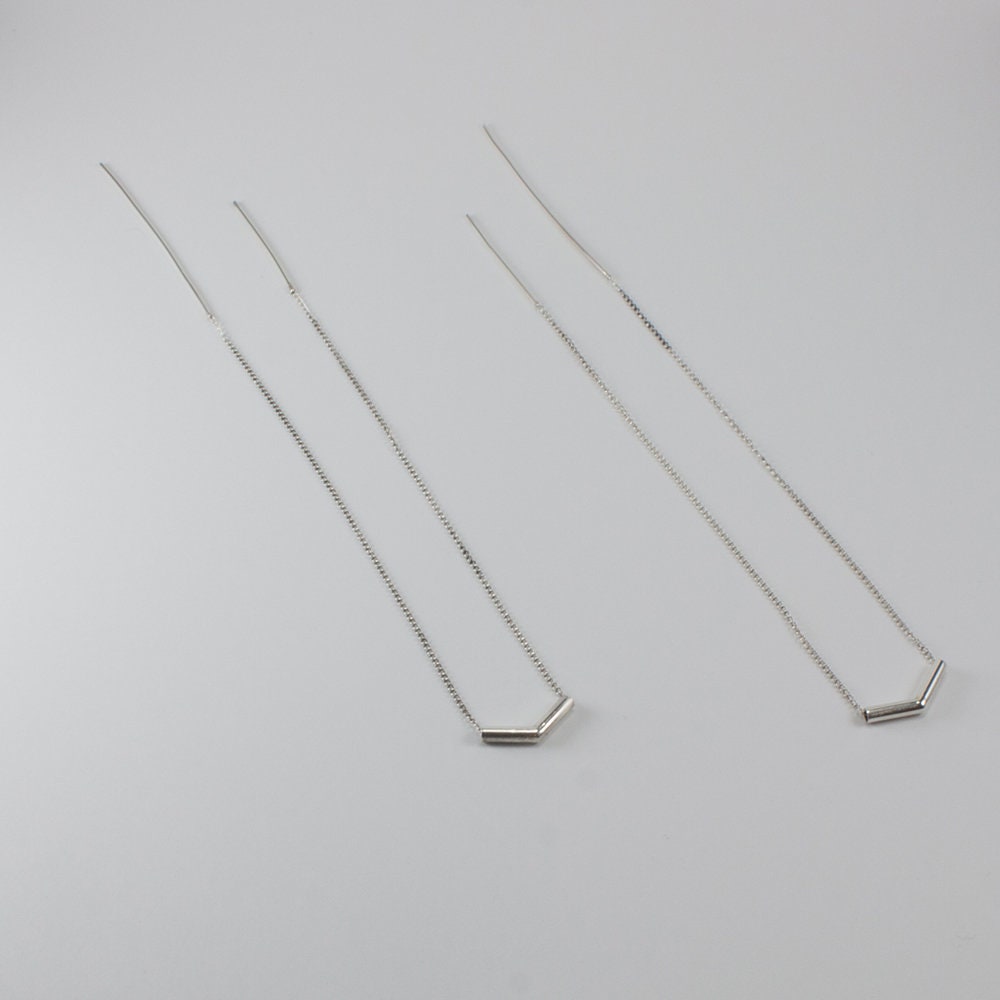 Chevron double ear threads, sterling silver, two piercing, solid 925 sterling silver