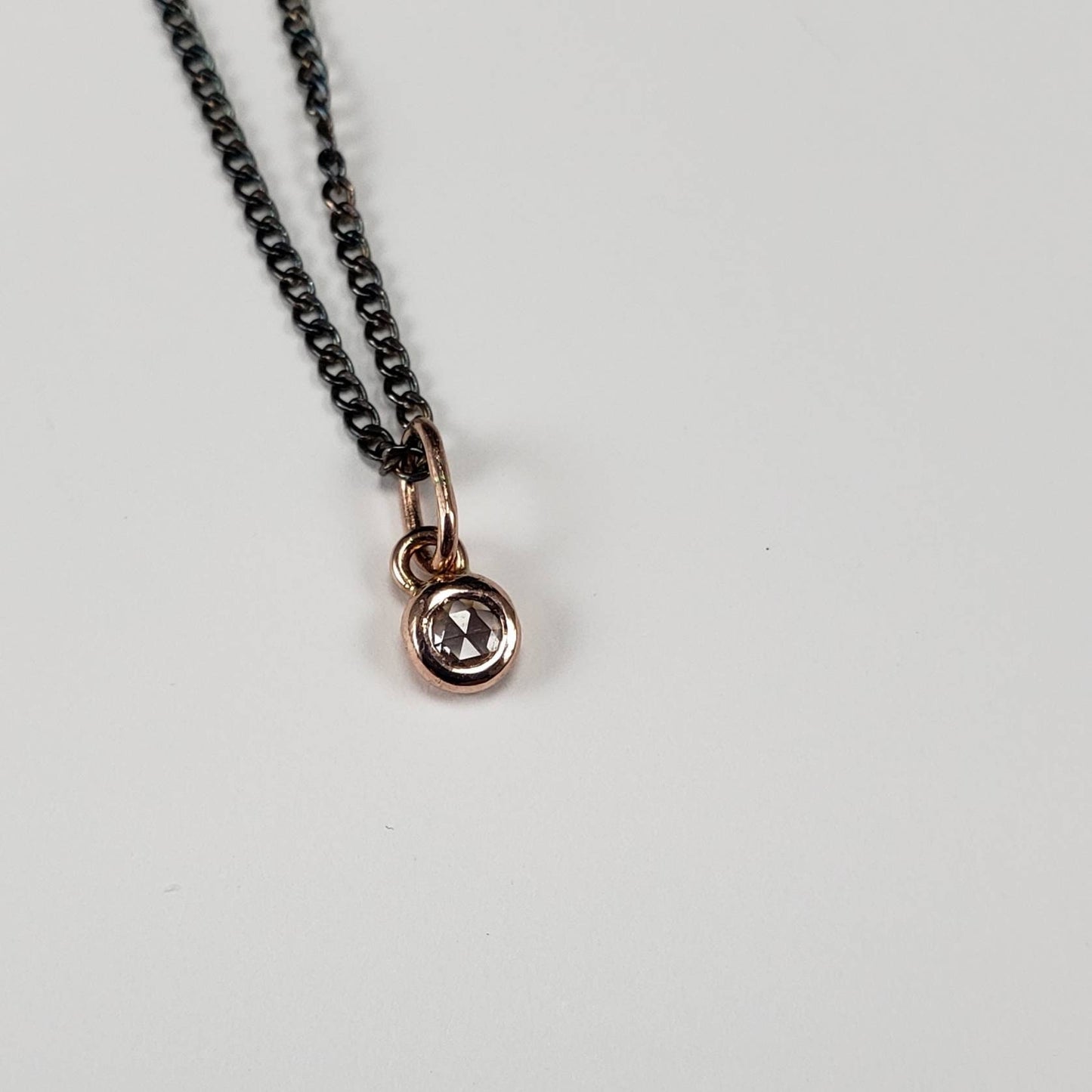 Rose gold rose cut diamond pebble pendant, solid 14k rose gold, silver or solid rose gold chain, necklace, pendant, diamond pendant