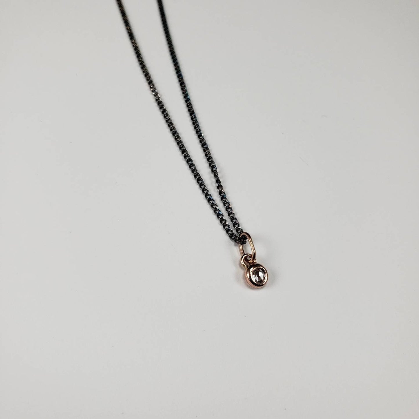 Rose gold rose cut diamond pebble pendant, solid 14k rose gold, silver or solid rose gold chain, necklace, pendant, diamond pendant