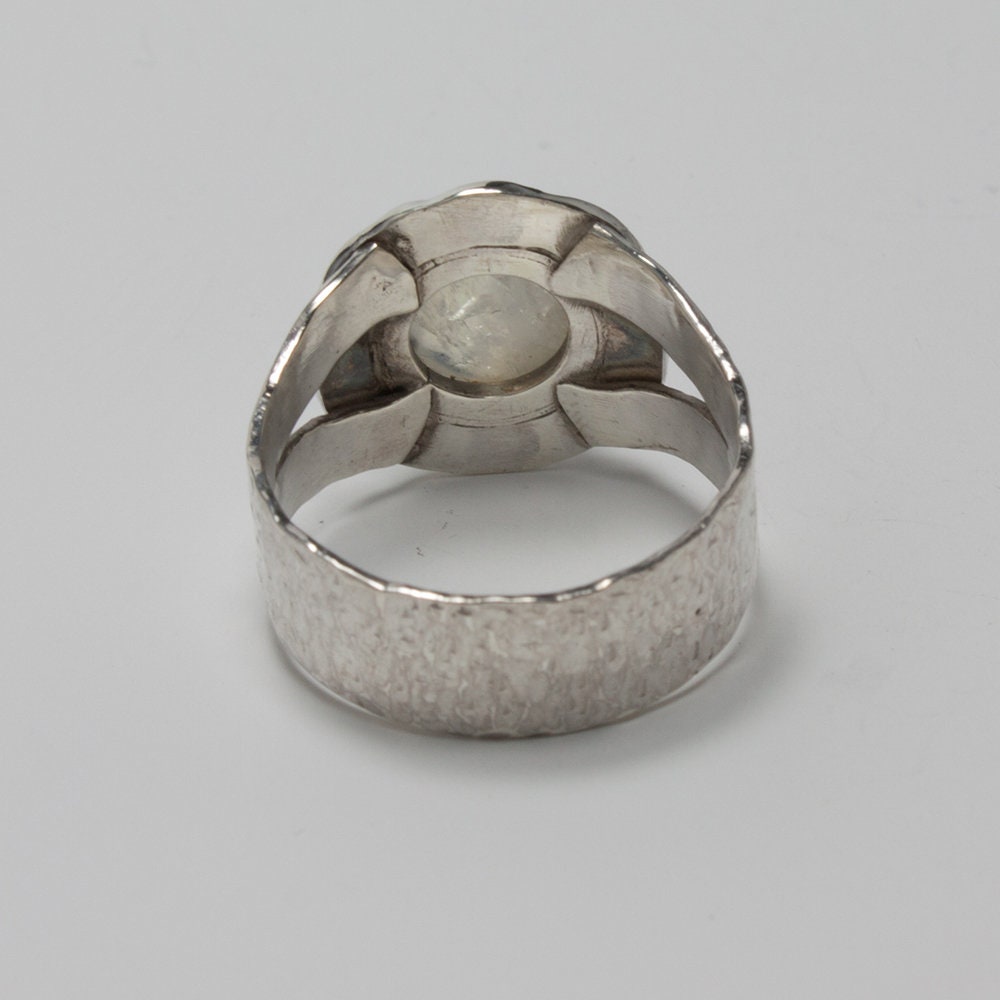 Moonstone ring, rainbow moonstone ring, Celtic braid, hammered texture sterling silver ring, gift for her, gift for him