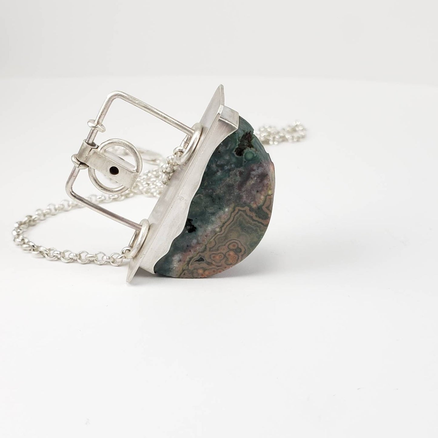 Ocean jasper, diamond, and sterling silver necklace, handmade, hand-cut ocean jasper