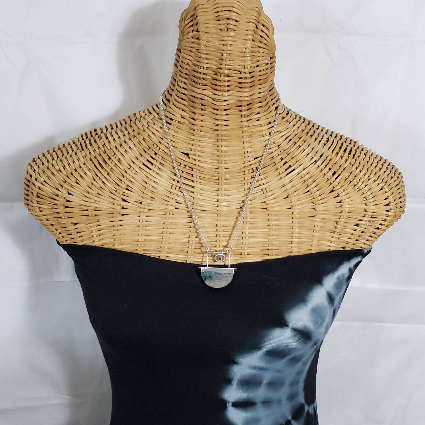 Ocean jasper, diamond, and sterling silver necklace, handmade, hand-cut ocean jasper