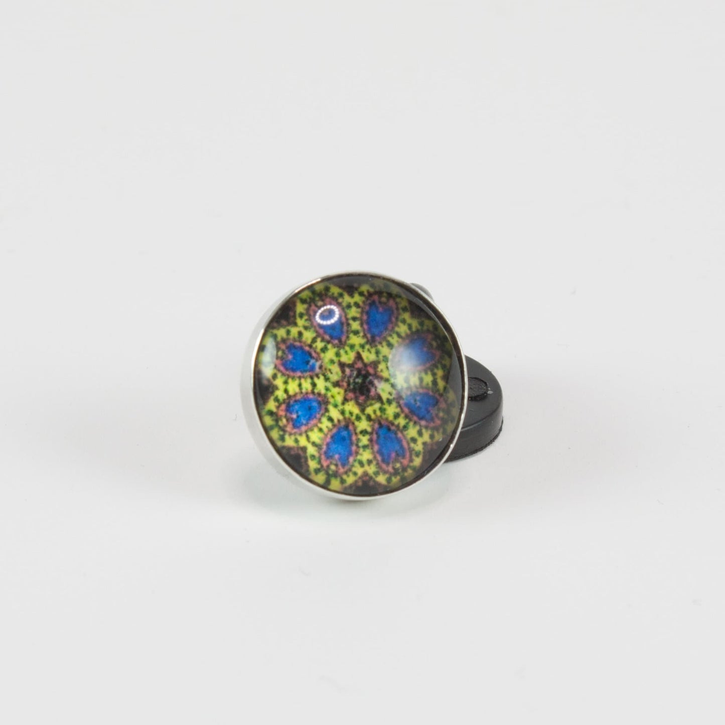 12MM pattern pin/brooch set in sterling silver steel pin rubber back