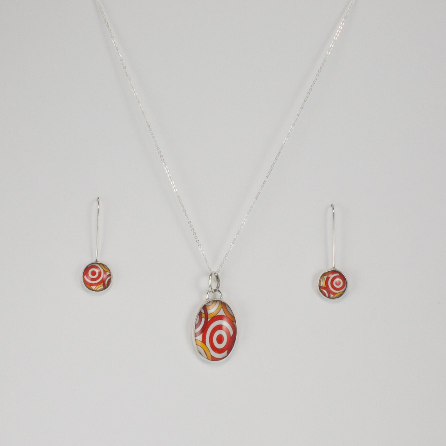 Simple modern sterling silver and glass necklace and earring set