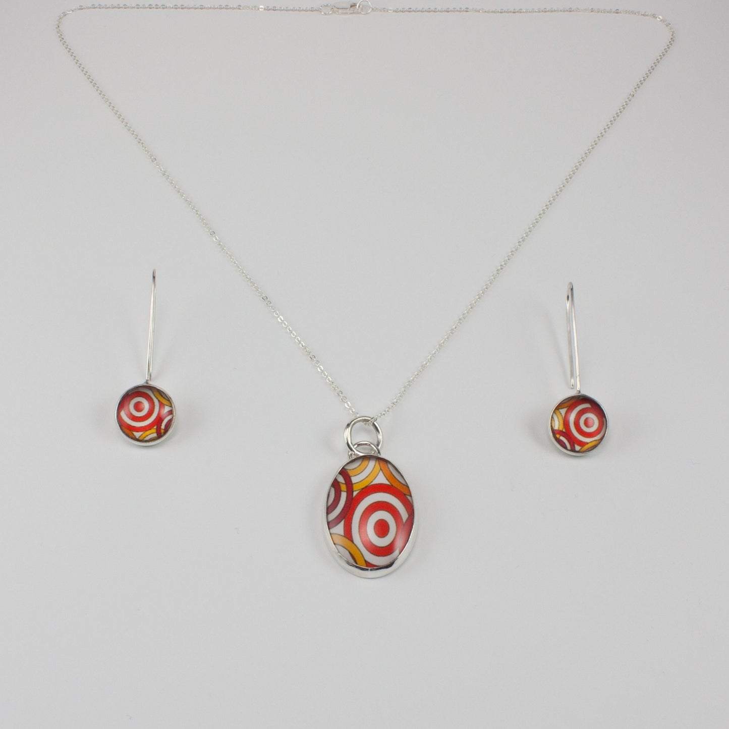 Simple modern sterling silver and glass necklace and earring set