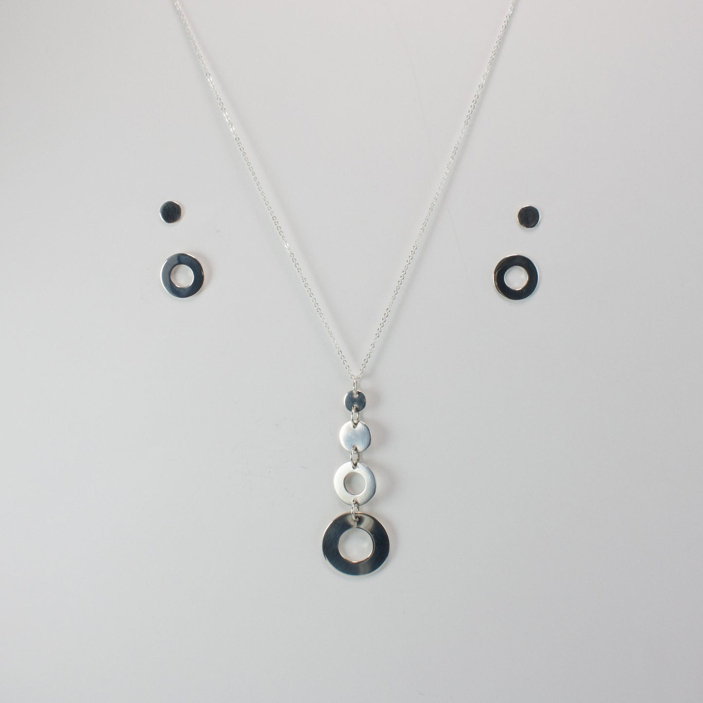 Sterling silver washer and spot earring set