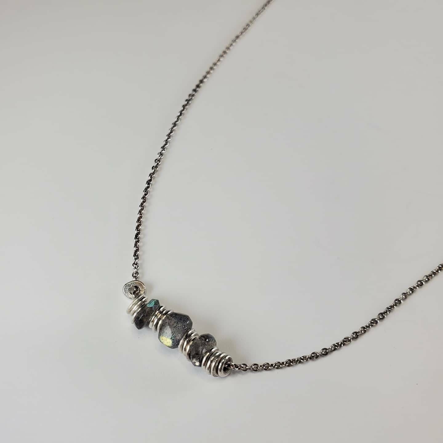 Dainty labradorite and sterling silver adjustable necklace