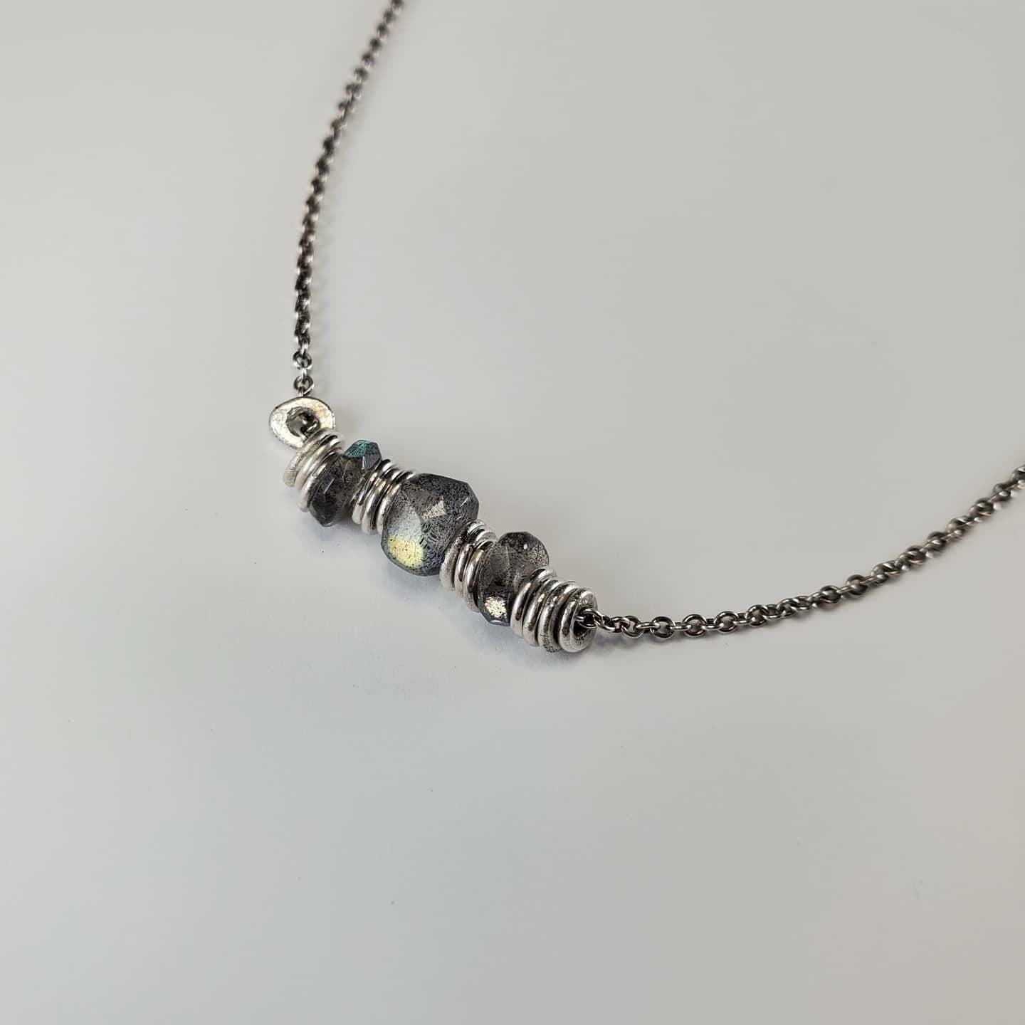 Dainty labradorite and sterling silver adjustable necklace