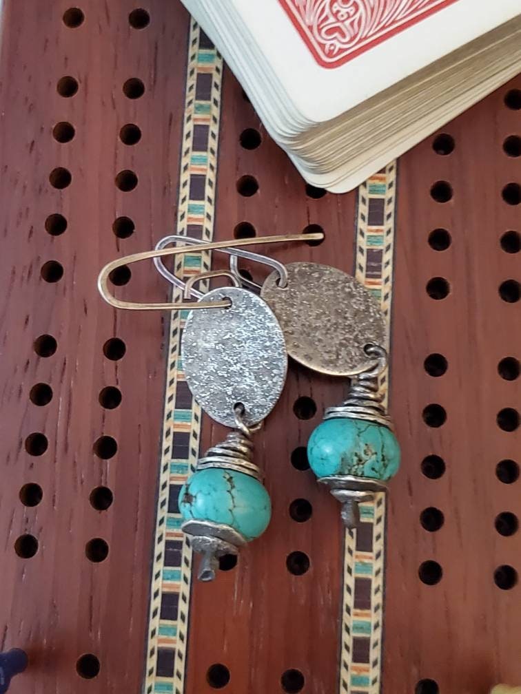 Turquoise and raw silver earrings