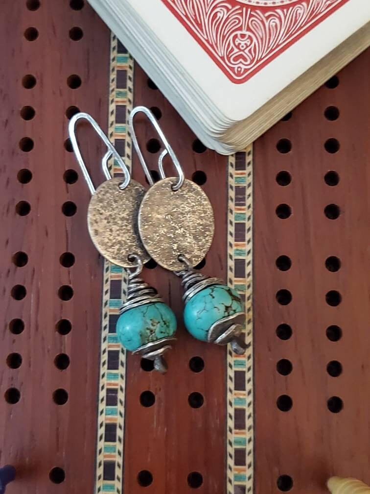 Turquoise and raw silver earrings