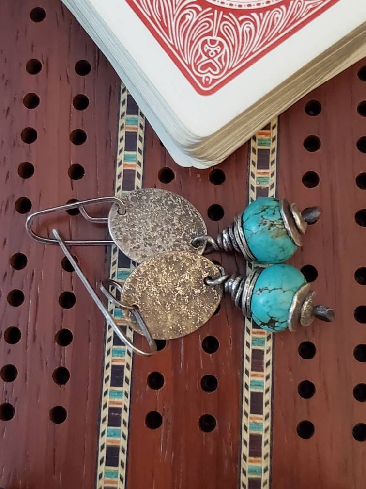 Turquoise and raw silver earrings