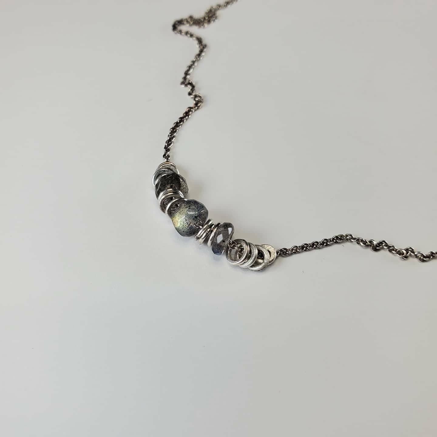 Dainty labradorite and sterling silver adjustable necklace