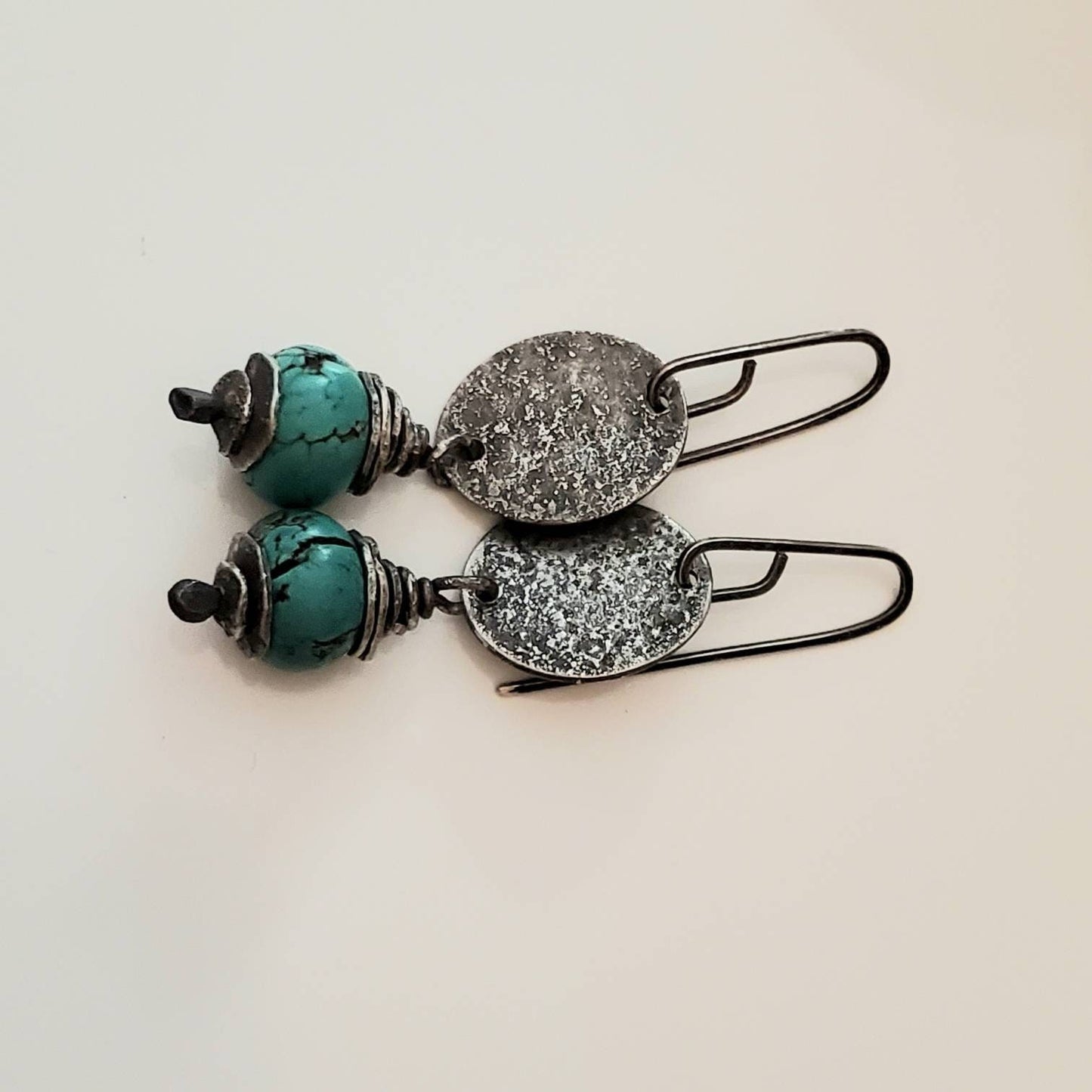 Turquoise and raw silver earrings