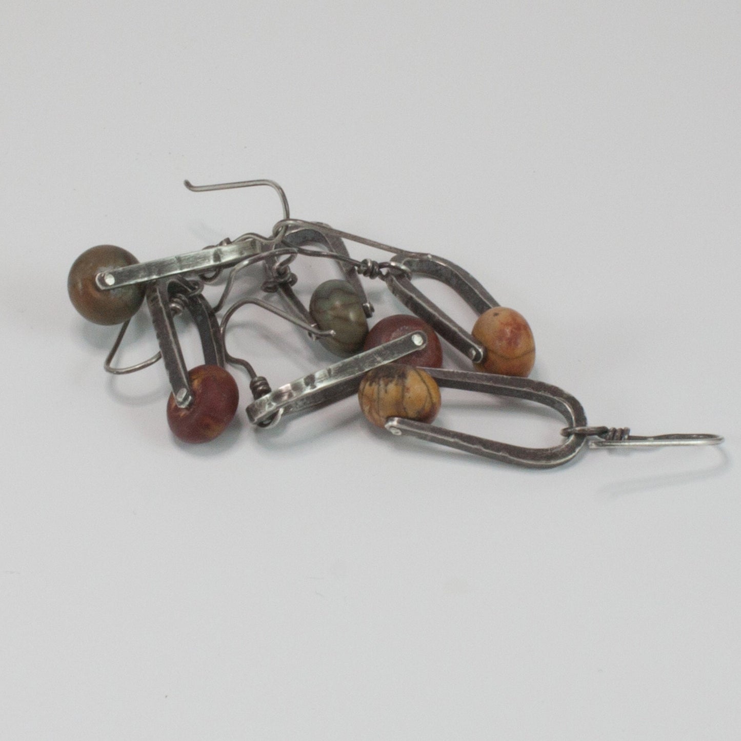 Simple Rustic Jasper Stirrup Earrings, One Pair, Red, Grey, or Yellow/Tan