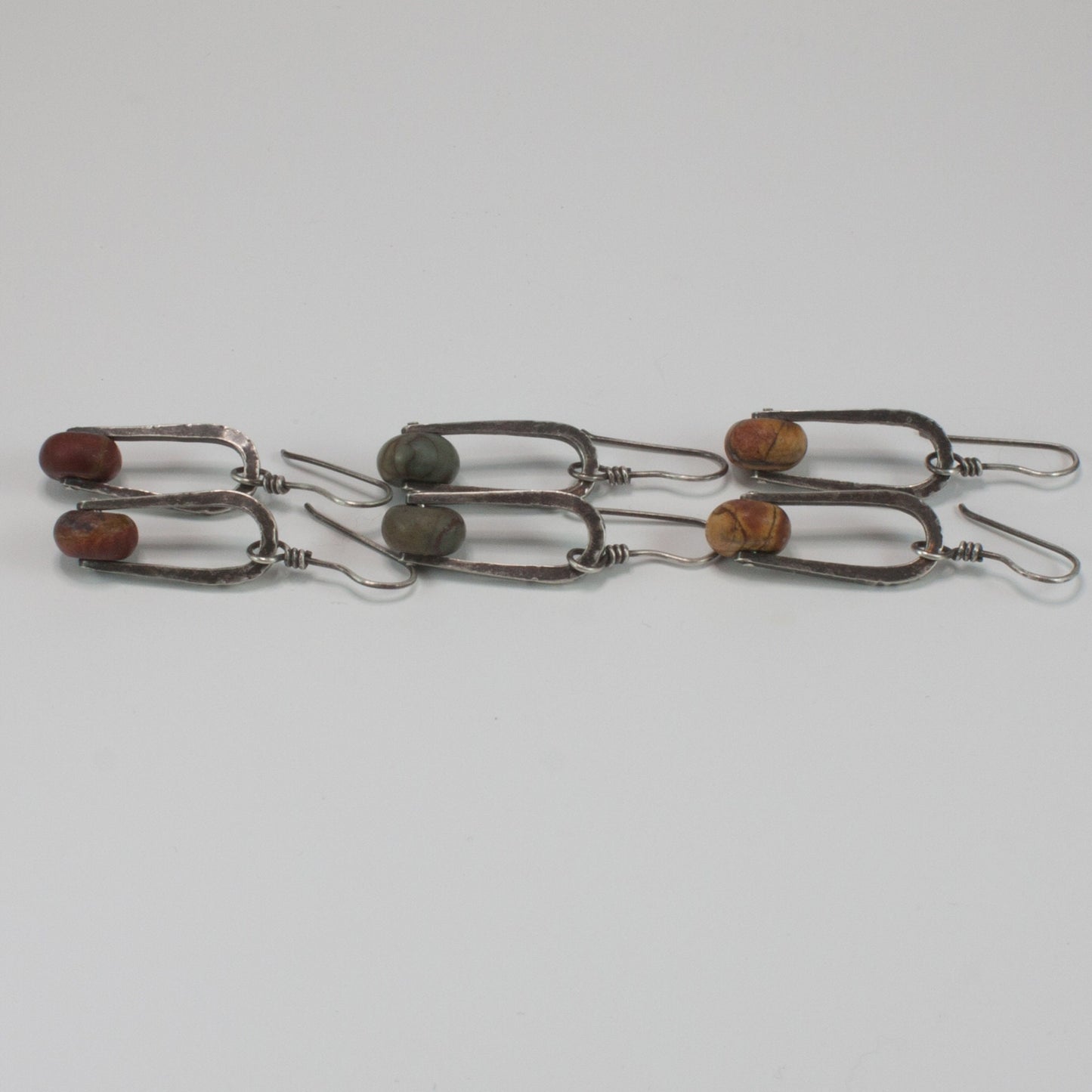 Simple Rustic Jasper Stirrup Earrings, One Pair, Red, Grey, or Yellow/Tan