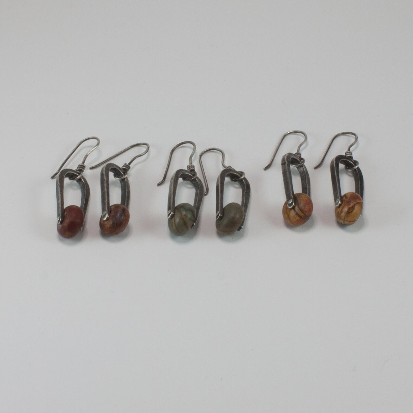 Simple Rustic Jasper Stirrup Earrings, One Pair, Red, Grey, or Yellow/Tan