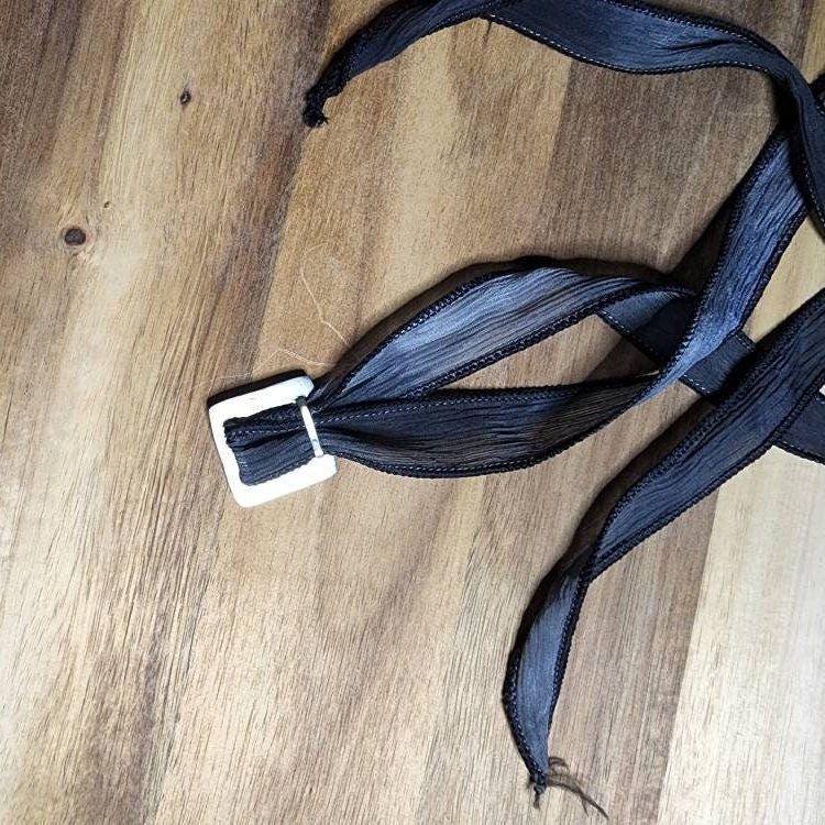 Fine silver and blue tourmaline slide on hand dyed silk ribbon, bracelet, choker or medallion style necklace