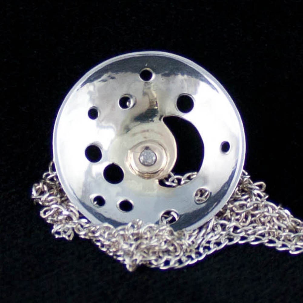Diamond pendant, sterling silver and 14k gold, celestial pendant, moon and stars, gift, her, woman, girl, anniversary gift