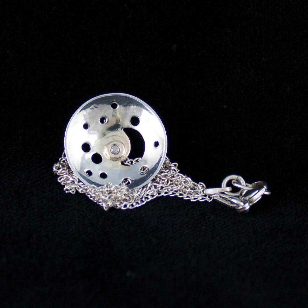 Diamond pendant, sterling silver and 14k gold, celestial pendant, moon and stars, gift, her, woman, girl, anniversary gift