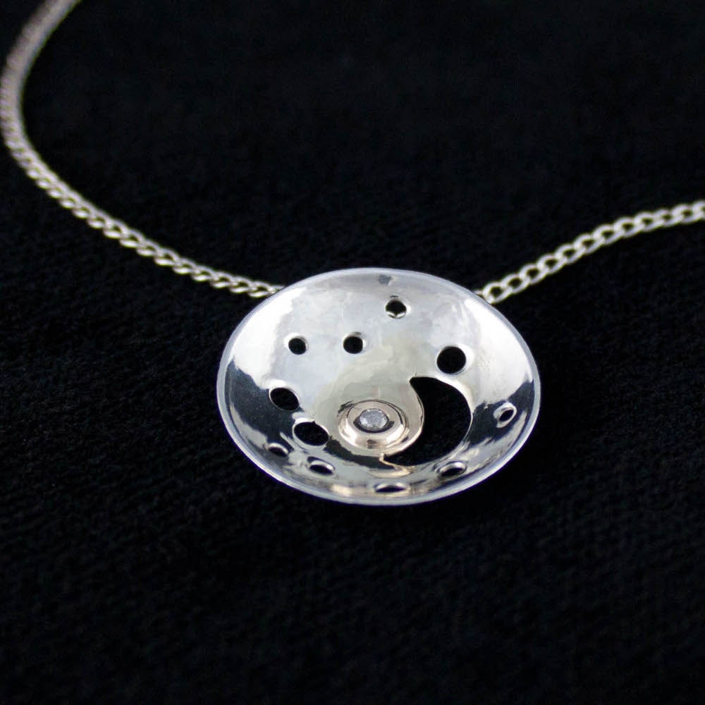 Diamond pendant, sterling silver and 14k gold, celestial pendant, moon and stars, gift, her, woman, girl, anniversary gift