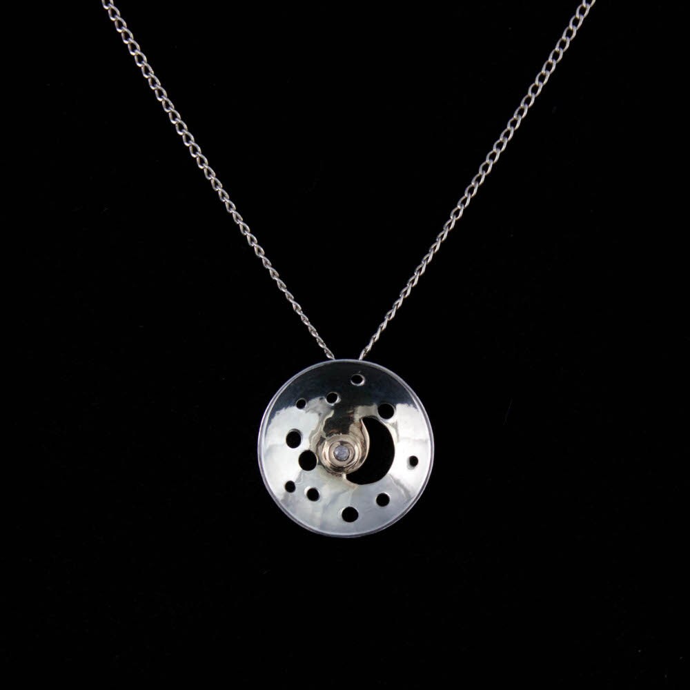 Diamond pendant, sterling silver and 14k gold, celestial pendant, moon and stars, gift, her, woman, girl, anniversary gift