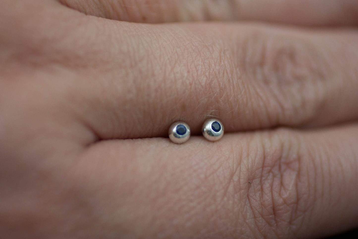 Sapphire and sterling silver post earrings, sapphire stud earrings, gift, her, him, woman, man