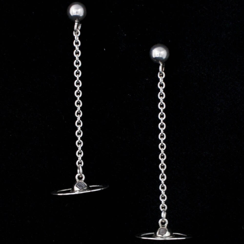 Sterling silver diamond UFO dangle post earrings, sci-fi earrings, gift for her, sci-fi gift