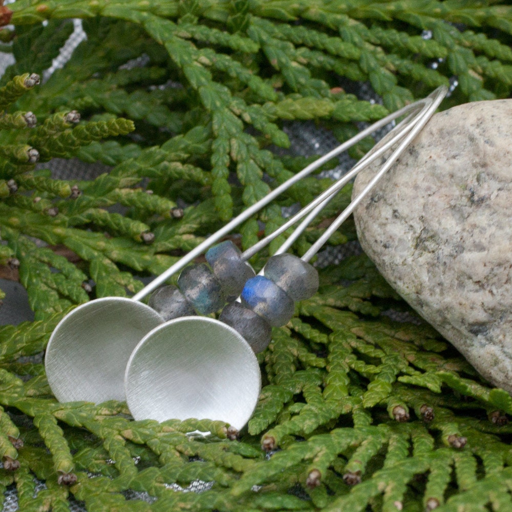 Sterling silver, labradorite, drop earrings, concave discs, satin finish, gift for her,gift for girl, gift for woman