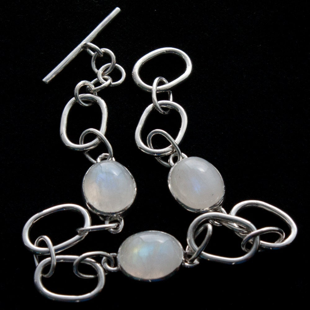 Rainbow moonstone and Sterling silver link bracelet, toggle clasp, heavy, gift, her, girl, woman