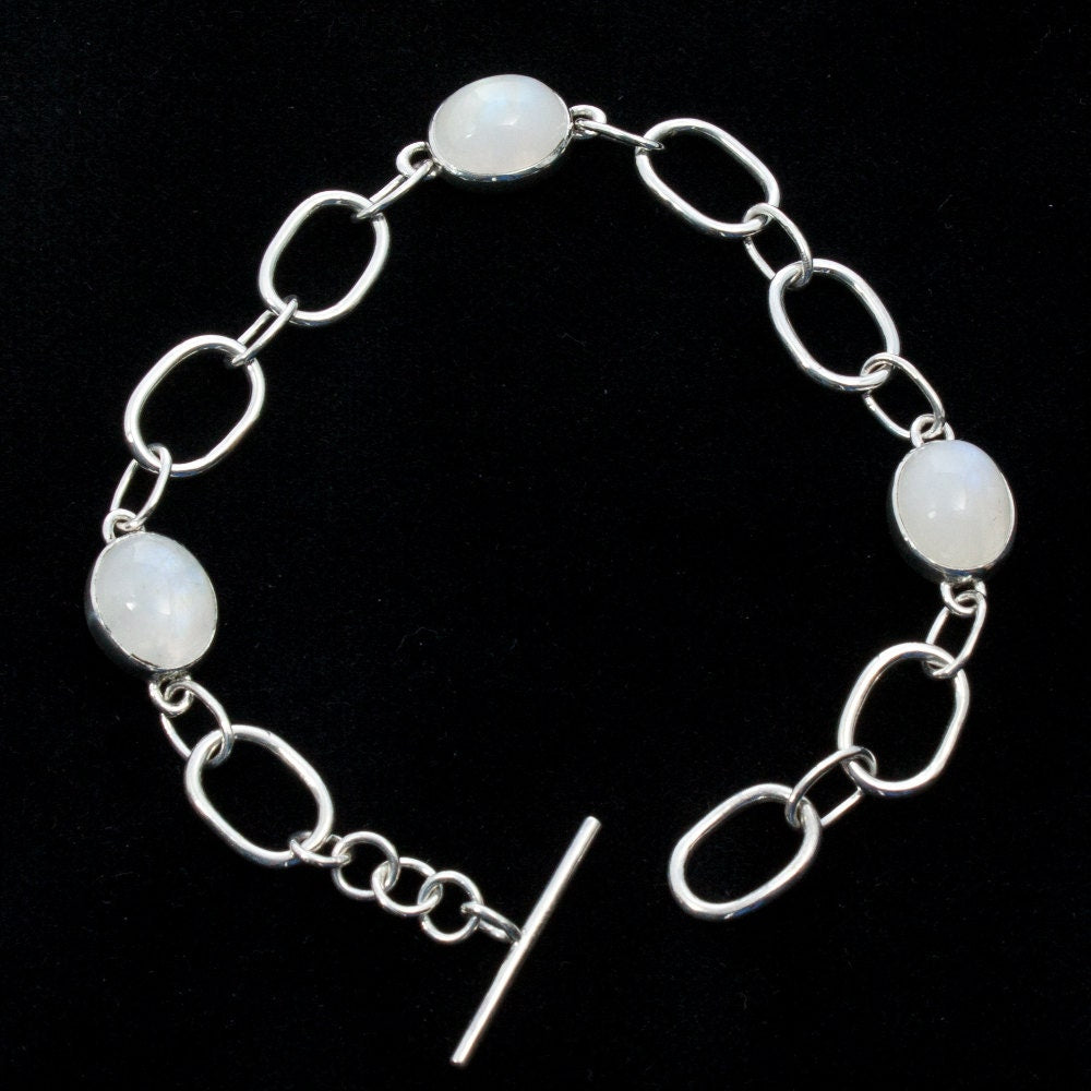 Rainbow moonstone and Sterling silver link bracelet, toggle clasp, heavy, gift, her, girl, woman