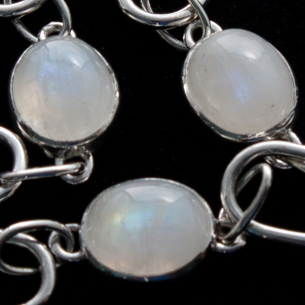 Rainbow moonstone and Sterling silver link bracelet, toggle clasp, heavy, gift, her, girl, woman